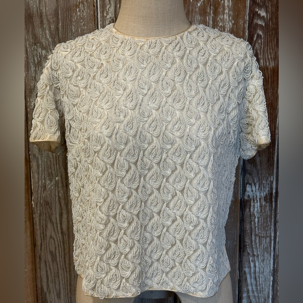 Vintage 50s/60s Cardell Hand-Beaded Formal Top |Silk & Rurex Shimmer | Hong Kong